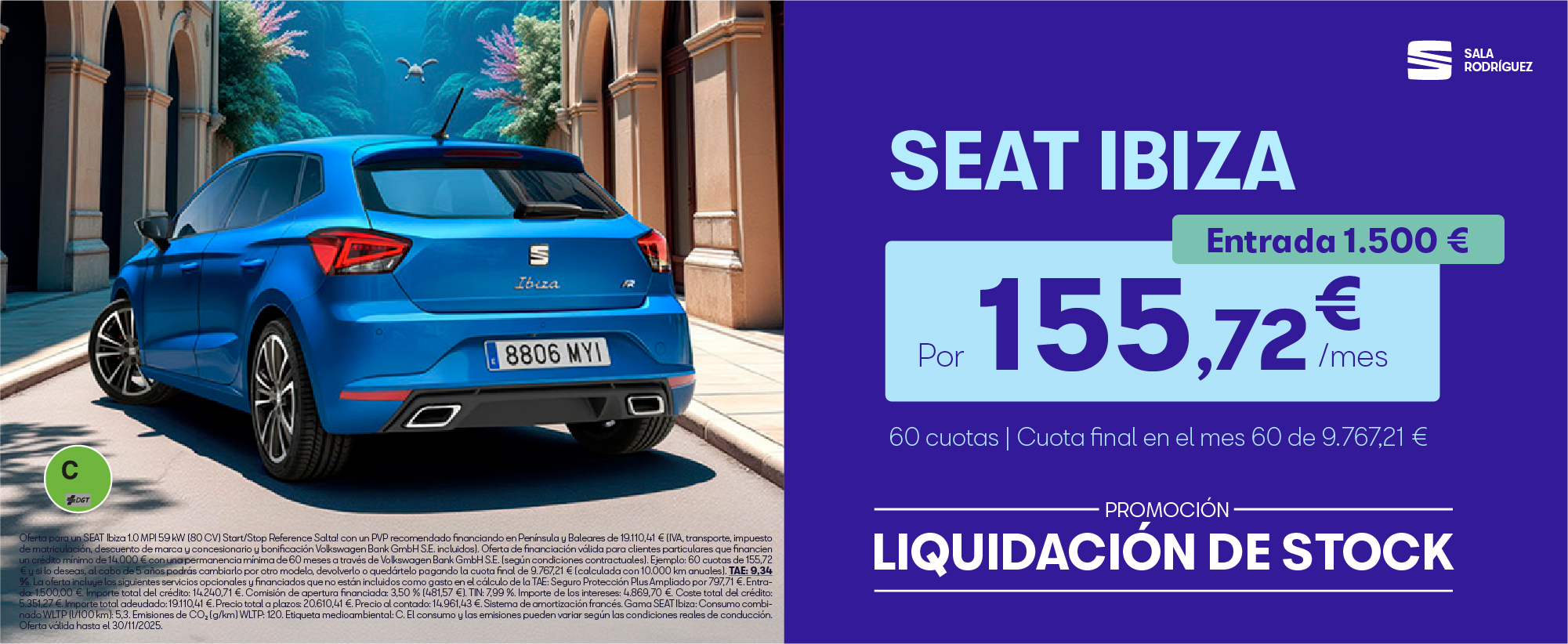 ¡Promoción Stock! SEAT Ibiza por 155,72€/mes*